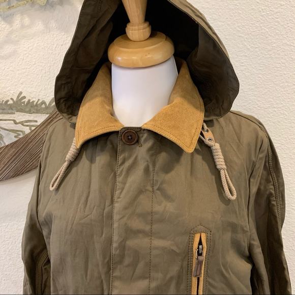 Fossil James Modern Trench Coat Field Jacket Green Tan Small - Picture 3 of 9